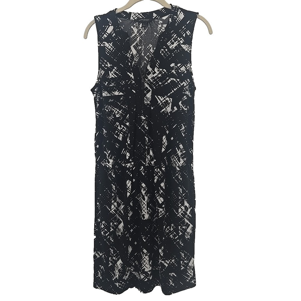 Banana Republic Small Dress Black Geo Print Stretch Knit Sleeveless With Pockets
